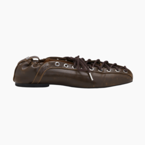 Eyelets Lace Up Ballerina Crinkle Oleatex S3093 - Dark Olive - Ganni - Brun 41 billede