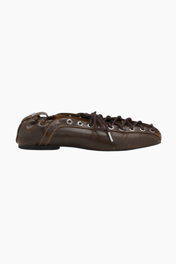 Eyelets Lace Up Ballerina Crinkle Oleatex S3093 - Dark Olive - Ganni - Brun 41 billede