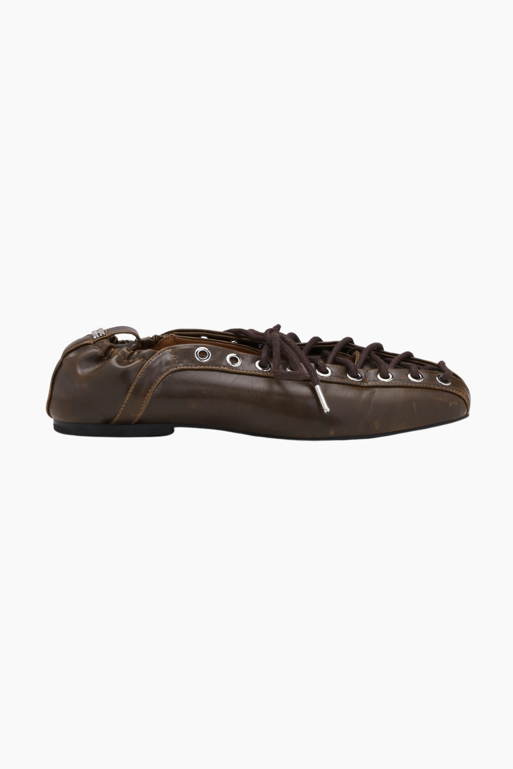 Eyelets Lace Up Ballerina Crinkle Oleatex S3093 - Dark Olive - Ganni - Brun 41 billede