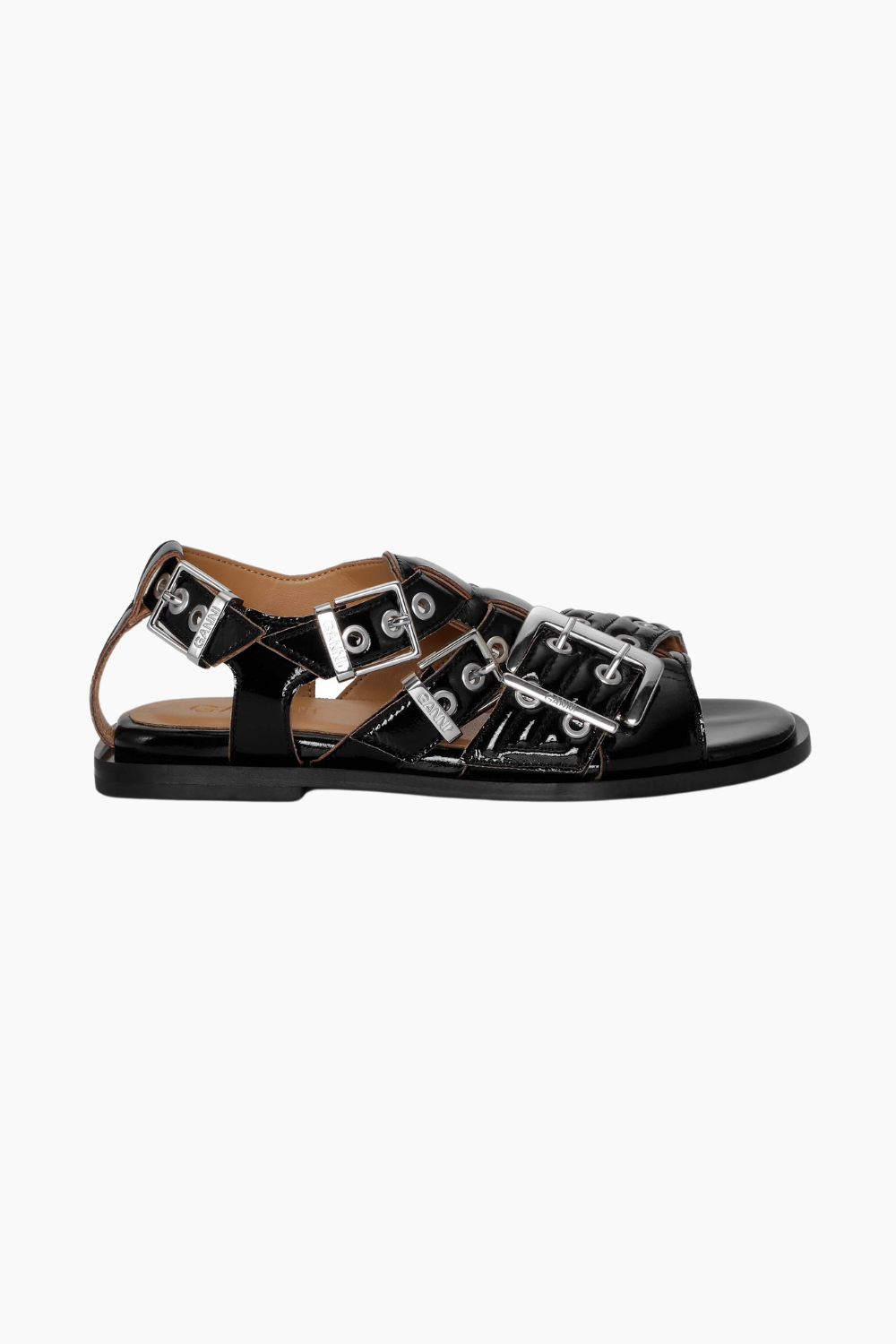 Feminine Buckle Flat Strap Sandal Naplack S2934 - Black - GANNI - Sort 41 billede