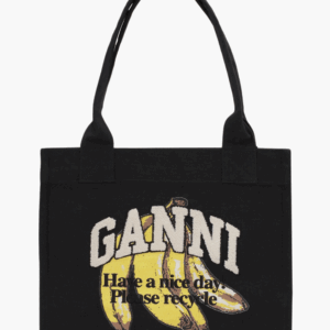 Large Easy Shopper Pocket Banana Print A6897 - Black - GANNI - Sort One Size billede