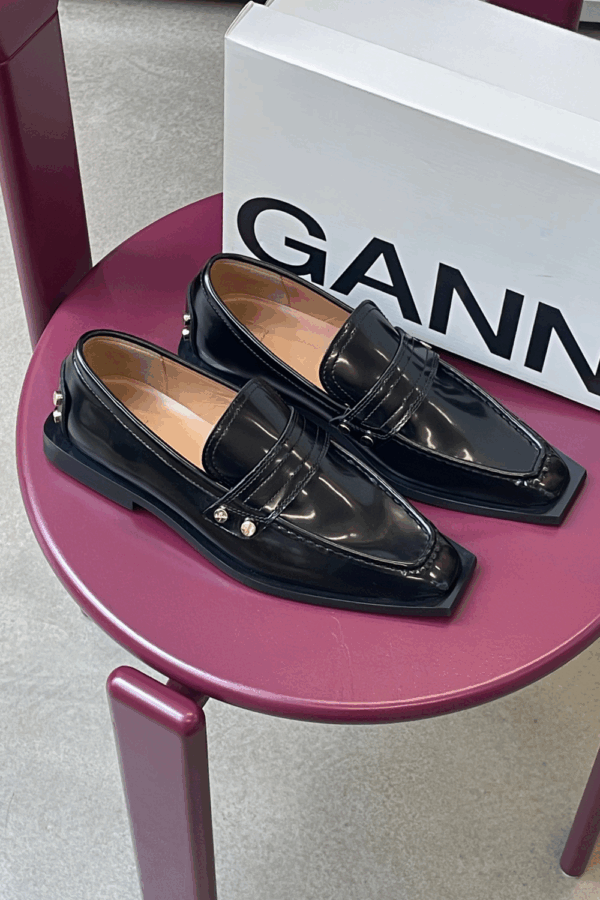 Studs Square Toe Loafer Box Oleatex S3178 - Black - GANNI - Sort 41 billede