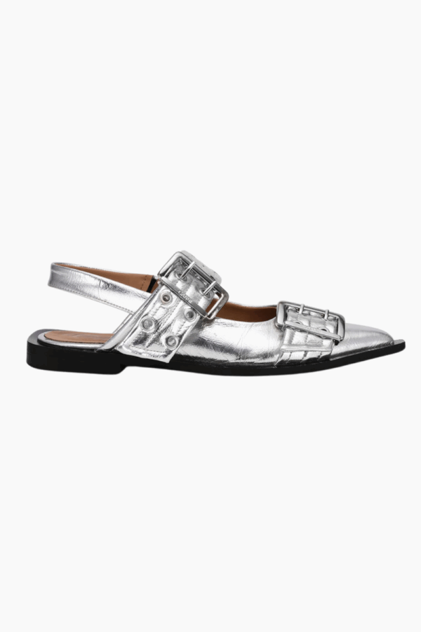 Feminine Buckle Ballerina Metallic S2725 - Silver - GANNI - Sølv 41 billede